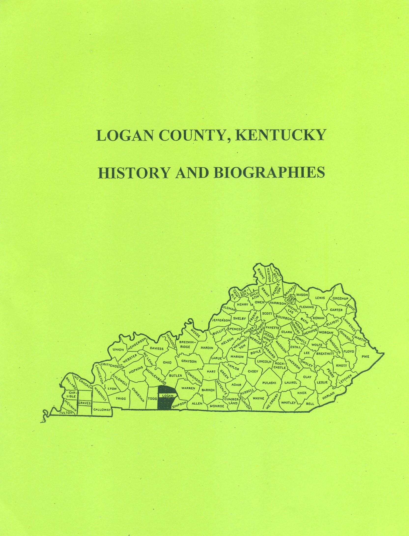 Logan County Kentucky History and Biographies Southern Genealogy Books